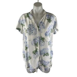Piyama White Floral Short Sleeve Button Down Short Sleeve Pajama Sleepwear Set S